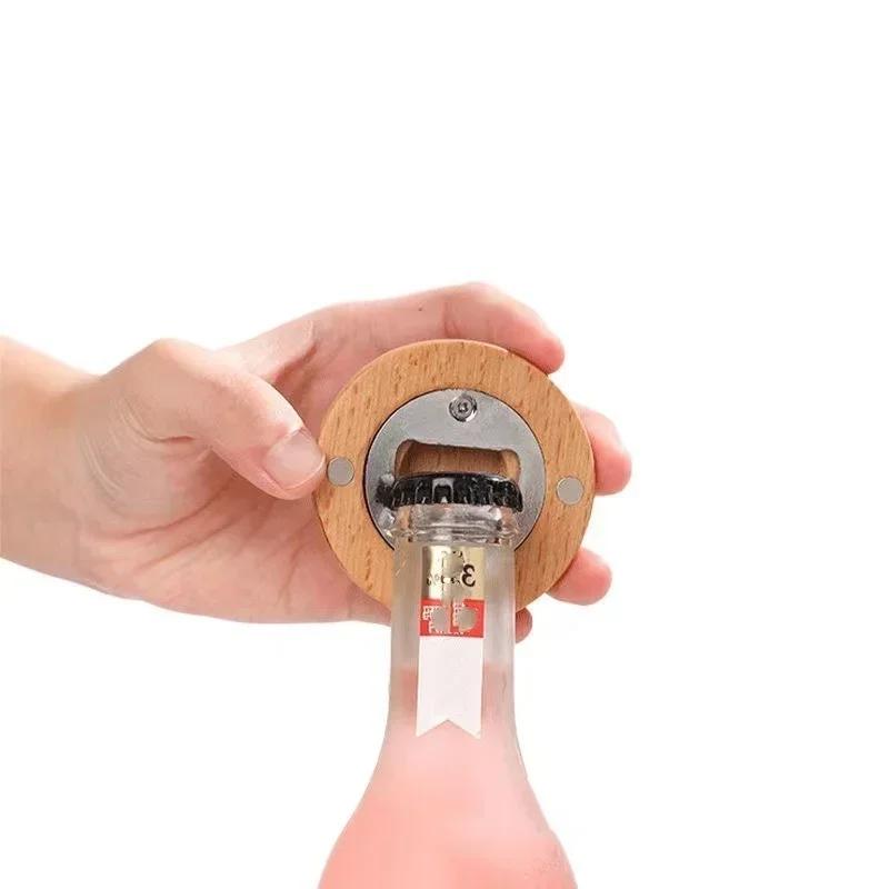 1/5/10 шт. Круглая бамбуковая открывалка для пивных бутылок, портативные барные инструменты для напитков с магнитным магнитом на холодильник, кухонные принадлежности, аксессуары