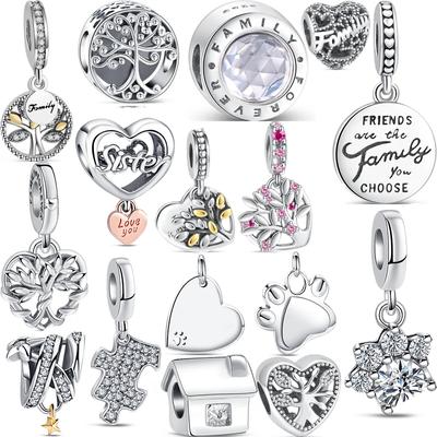 S925 Серебряный Семейный Домик на Дереве Счастье Пара Бусины Подходит Оригинальные Подвески Браслет Европа Женщины Изящные Ювелирные Изделия DIY Оптовая Продажа