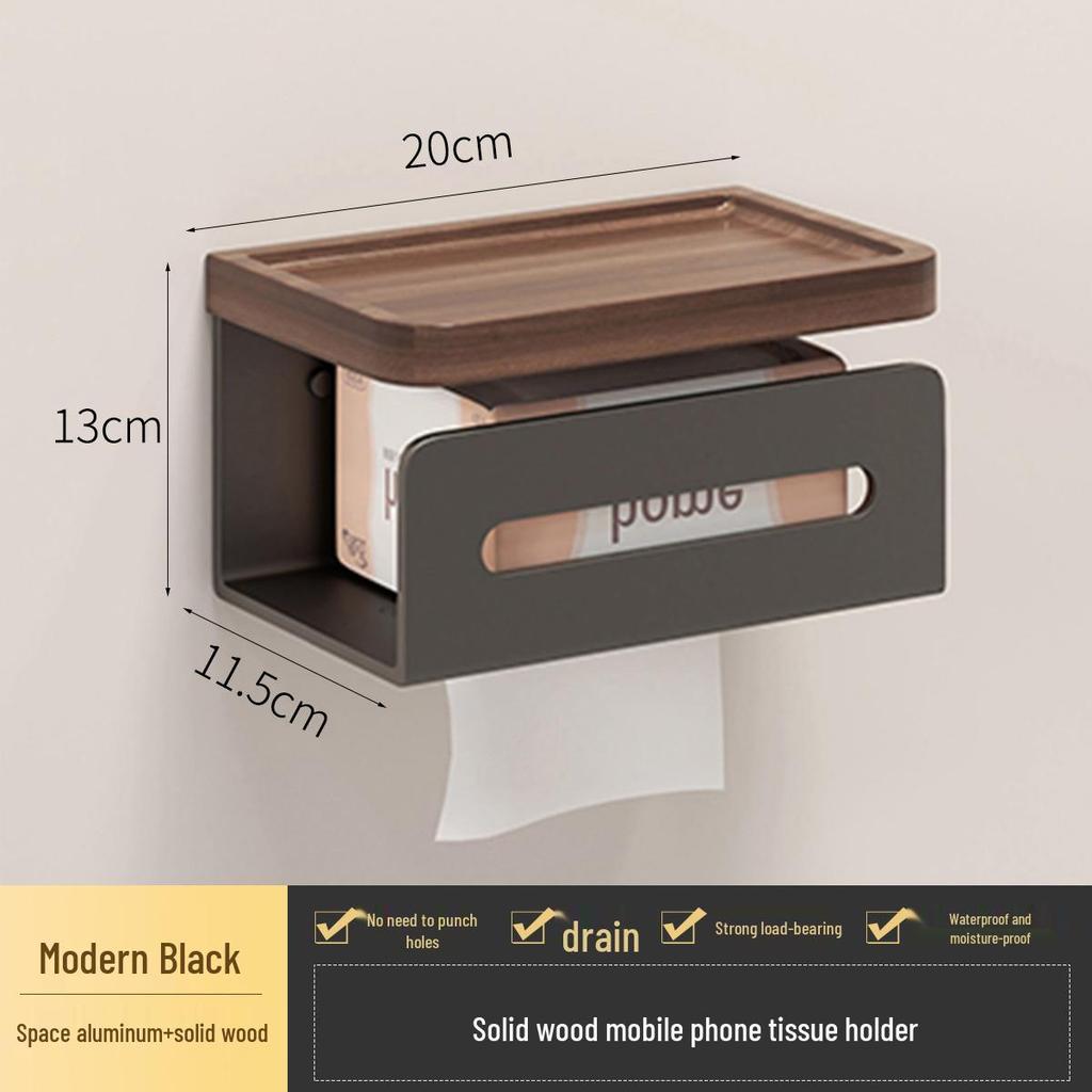 Самоклеящийся держатель для бумажных полотенец из черного ореха и настенный диспенсер для салфеток с подставкой для мобильного телефона