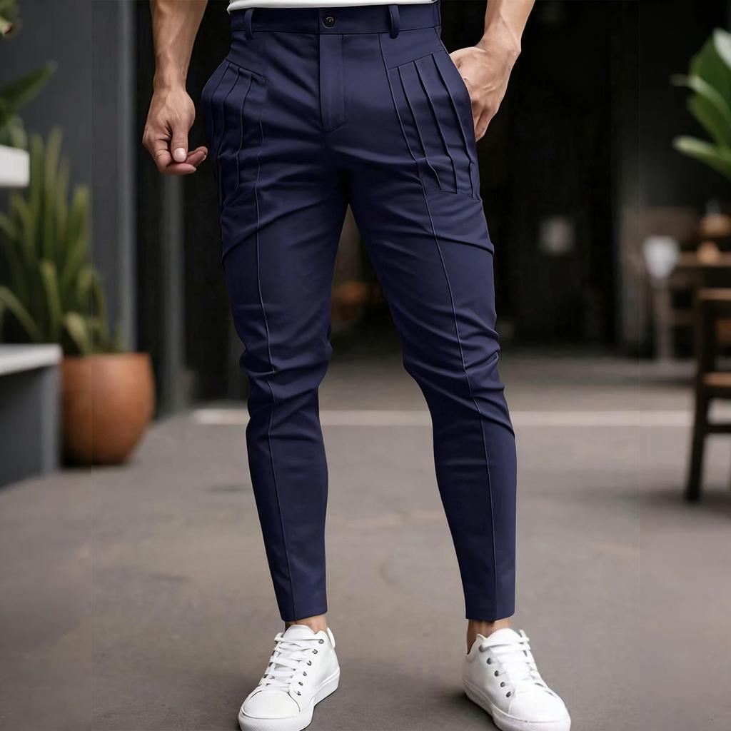 Men's Suit Pants Business Stretch Slim Fit Dress Pants Solid Color Casual Pants,Bag Fold Design For Casual And Slim Fit