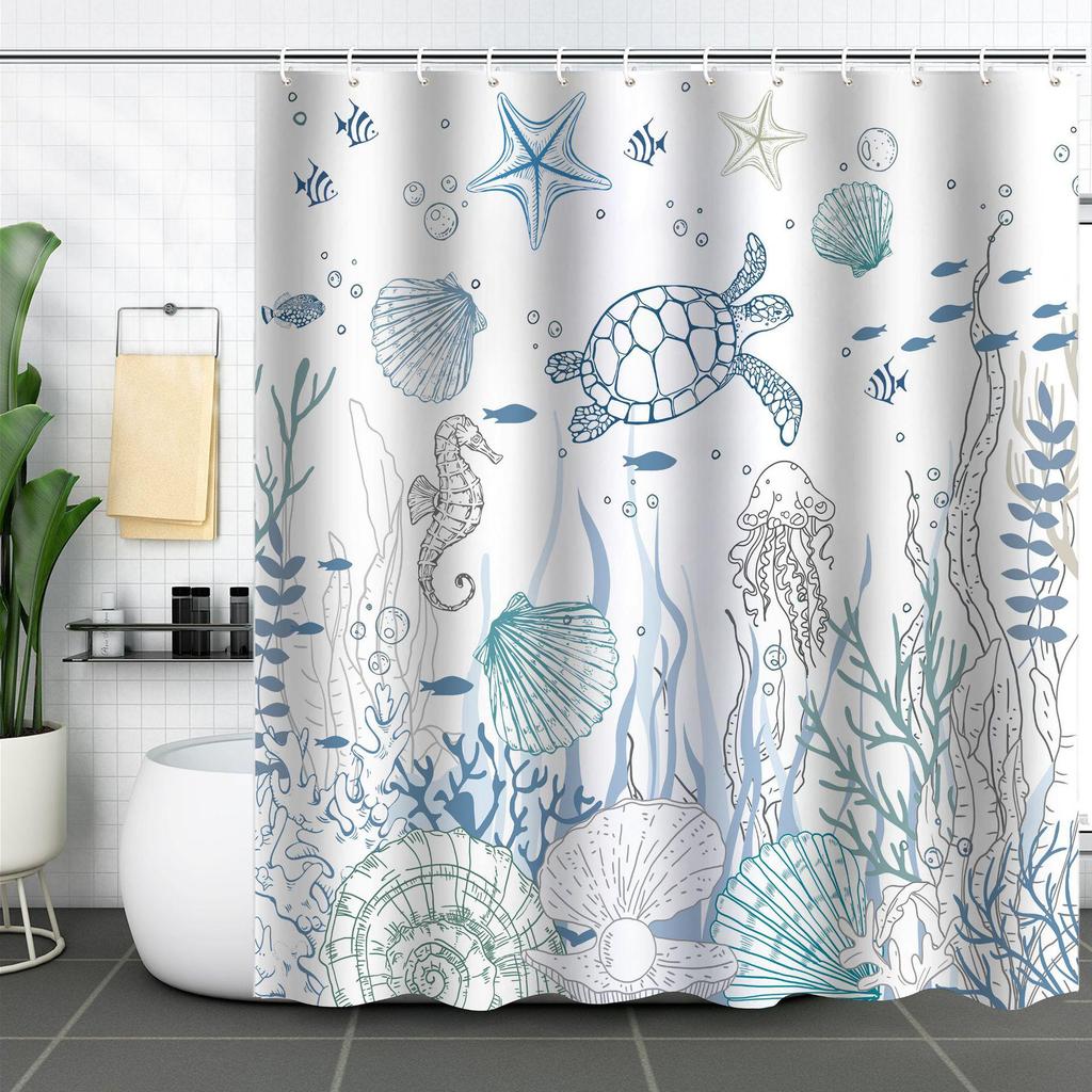 Водонепроницаемая 3D-занавеска для душа с изображением морской черепахи и морской звезды, устойчивая к плесени