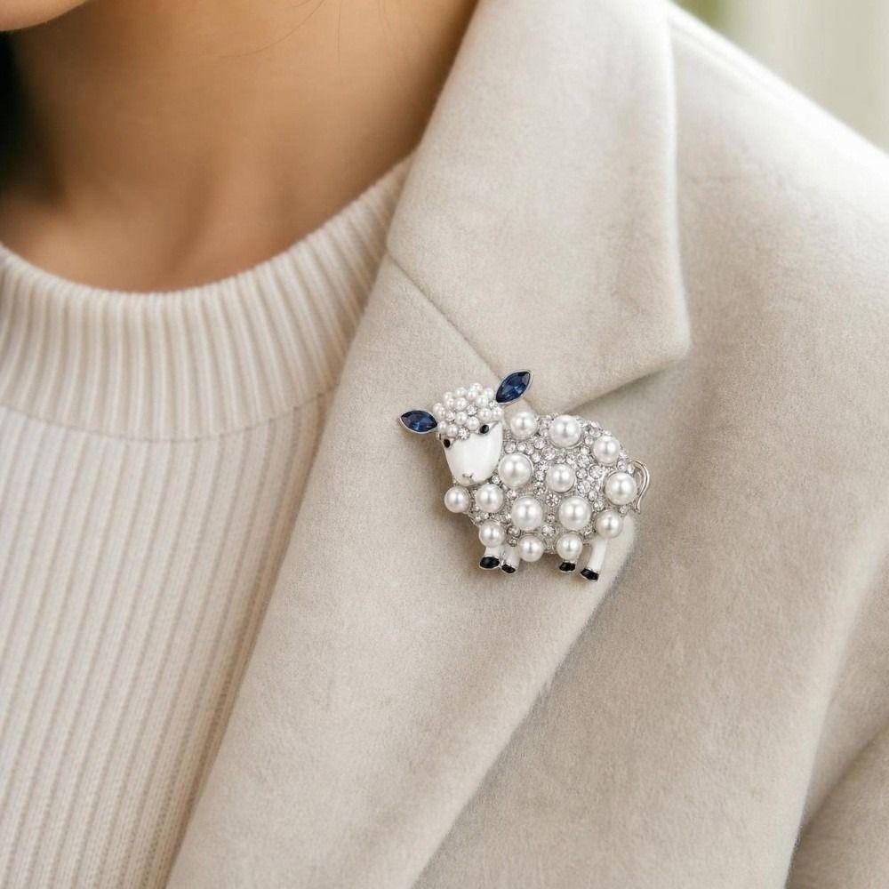 Cute Sheep Shape Sheep Brooch Pearl Coat Closure Pin Cardigan Closure Pin  Cardigan Coat Styling