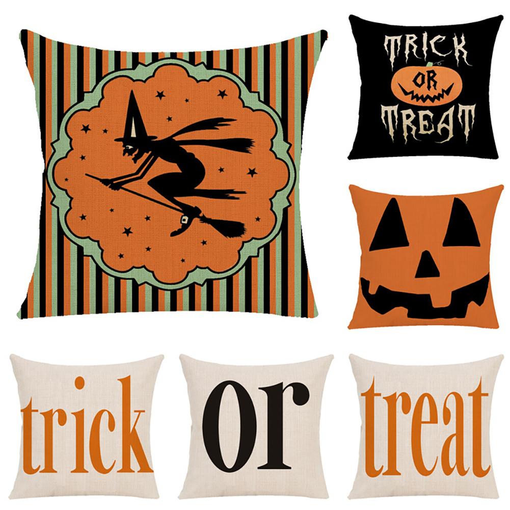 Pillow Case Halloween Pumpkin Trick or Treat Letters Decoration Flax Sofa Cushion Pillow Case Cover