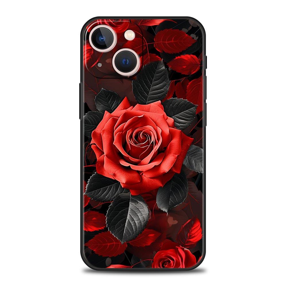 Роскошный Чехол Для Телефона Apple iPhone 11 15 14 Pro MAX 12 13 7 8 Plus X XR XS MAX SE Черный Чехол Funda Красивые Красные Розы