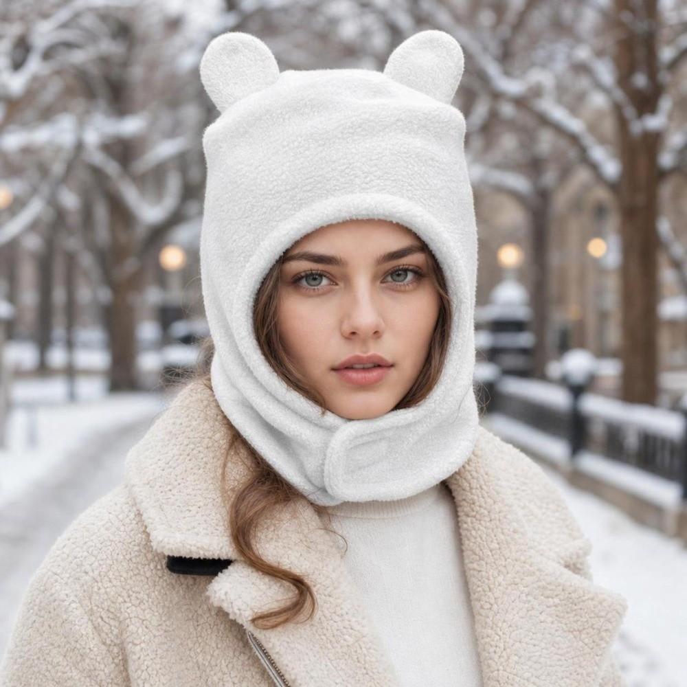 Windproof Balaclava Face Mask Thick Warm Hooded Scarf Cozy Bear Ears Balaclava Cold Weather