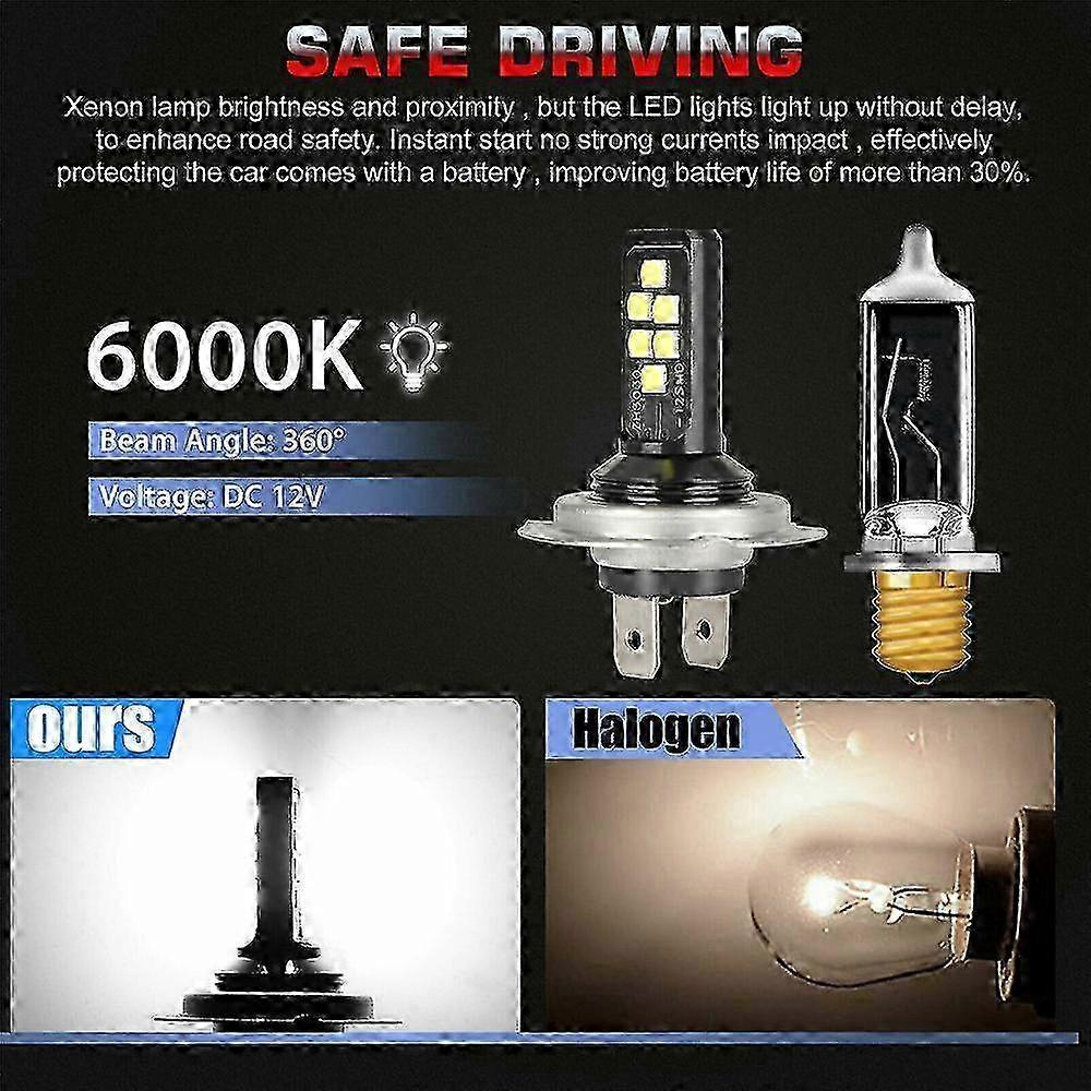 4X H7 LED Low Beam Bulbs with 60000LM 6000K 220W and Cool White Lighting
