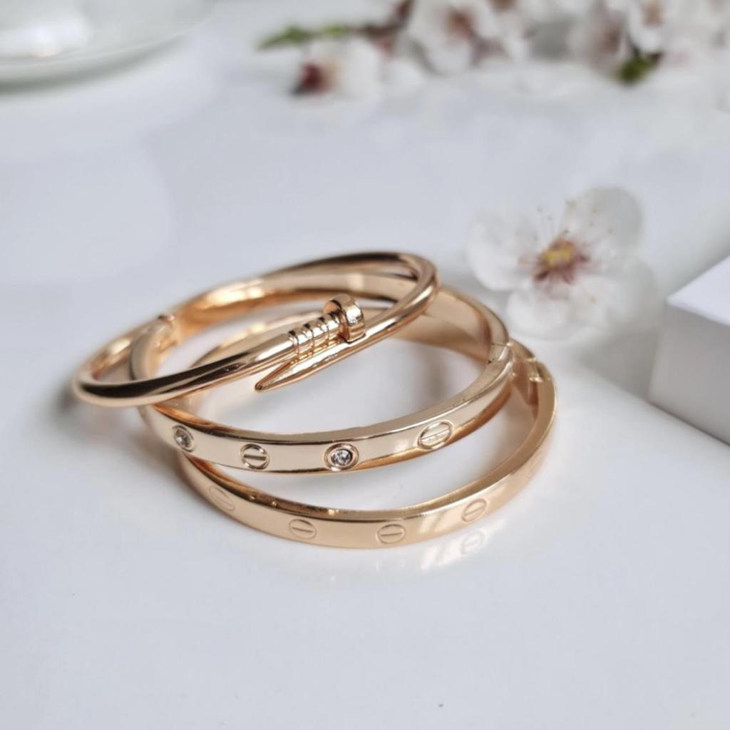 3 шт. Стальной браслет с посеребренным покрытием Комбинированный стальной тип гвоздя, тип камня и тип манжеты без камня, ювелирный аксессуар в подарок 2024 Женская мода