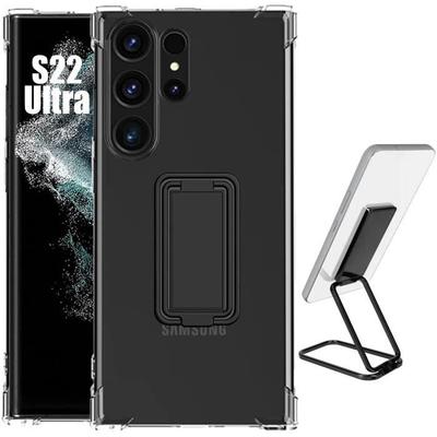 Силиконовый чехол - Booling - для Samsung Galaxy S22 Ultra - Противоударный - Регулируемая подставка - Черный Прозрачный