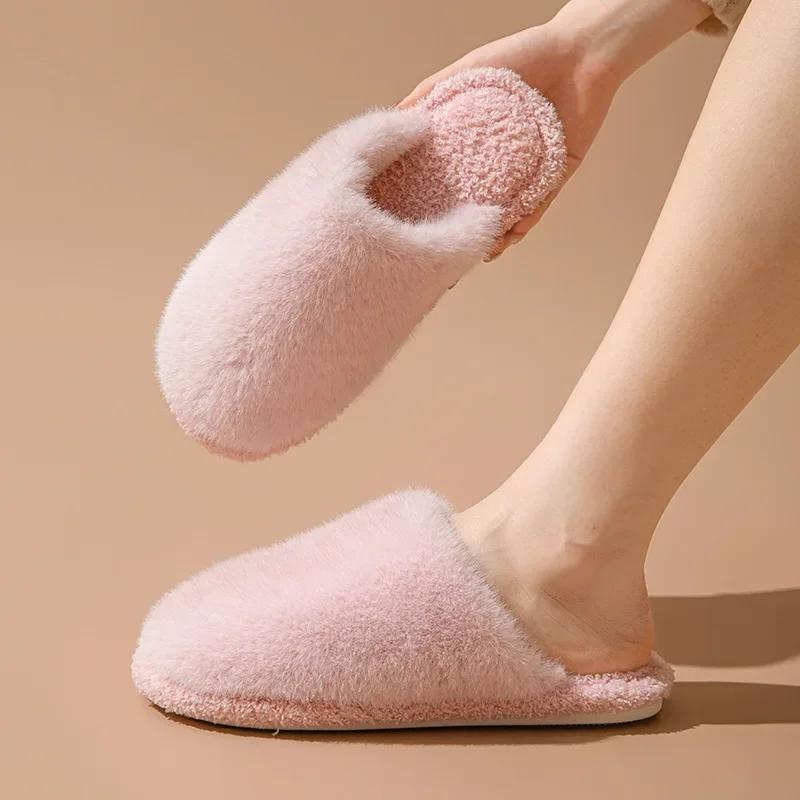 Fashion Women Slippers Autumn/winter Cotton Plush Flat Bottomed Shoes Comfort Warm Lightweight Home Cotton Slippers Chanclas Mujer