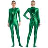 S-3XL Женский комбинезон с молнией спереди на все тело, металлический блестящий комбинезон с длинным рукавом для сценических выступлений и клуба