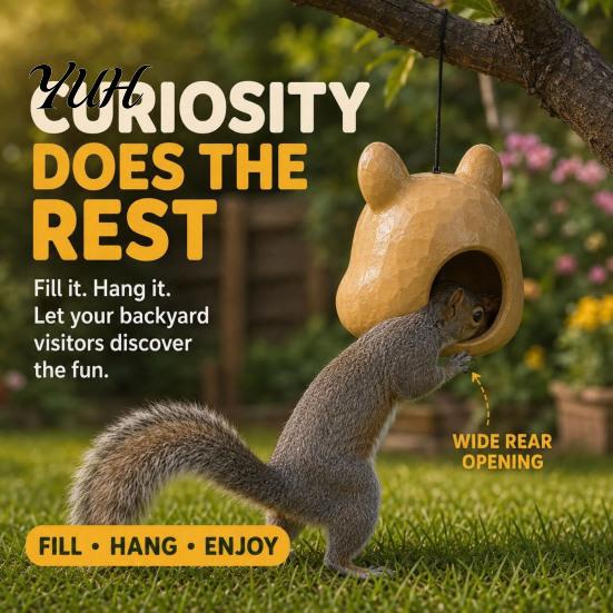 Squirrel Food Dispenser Mouse Head Feeder, Outside Hanging Big Funny Backyard Wildlife Station Animal Face, Feeding for Garden Patio Porch Tree Feeder