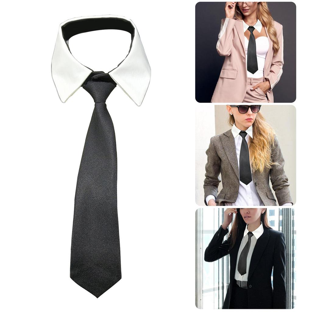 Classical Student Detachable Choker False Collar with Black Neck Tie Front for Women School Uniform Blouse Accessory