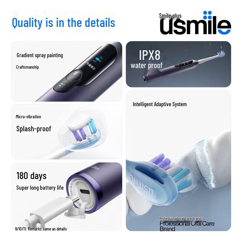 usmile F10Pro 2-го поколения Звуковая электрическая зубная щетка Вилка CN (адаптер в комплекте)