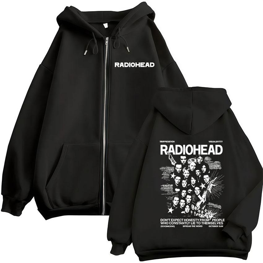 Толстовка с молнией Radiohead Rock Album Мужская Панк Уличная Мода Оверсайз Куртка на молнии Свитшот Мужской