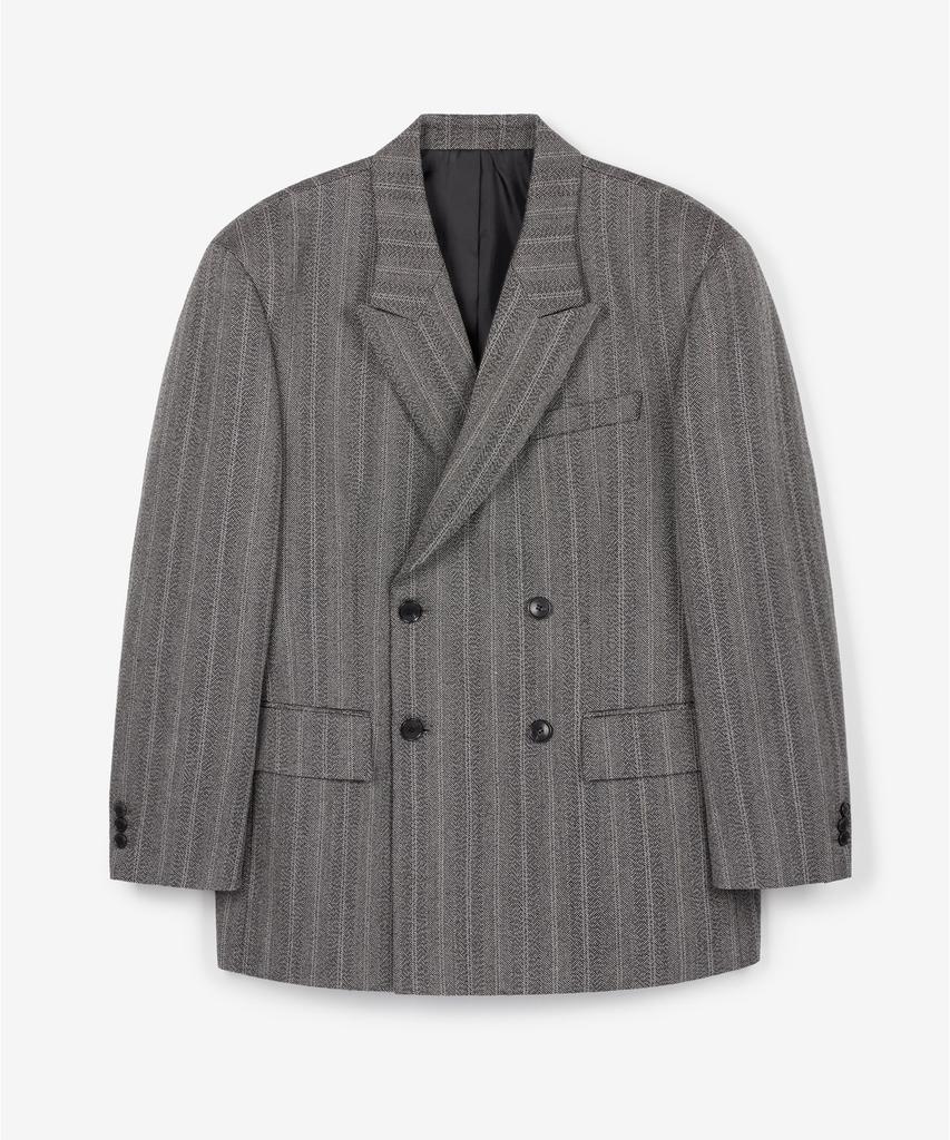 TNGT [Set] Herringbone Structure Wool Double Jacket & Wide Pants (Grey) 0Tja6F103G2