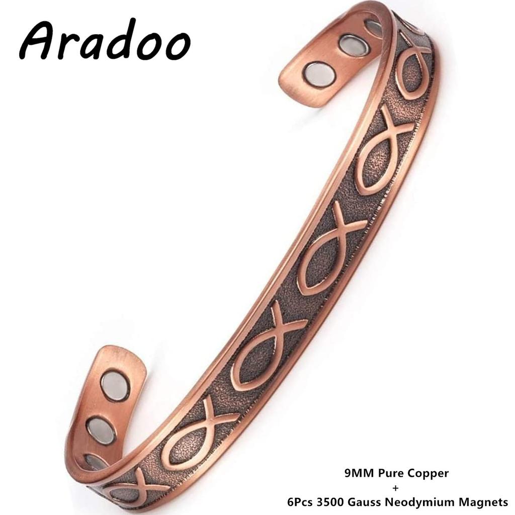 ARADOO Copper Bracelet for Men and Women 99.9% Solid Copper Cross Pattern Magnetic Cuff Bangle Jewelry Gifts
