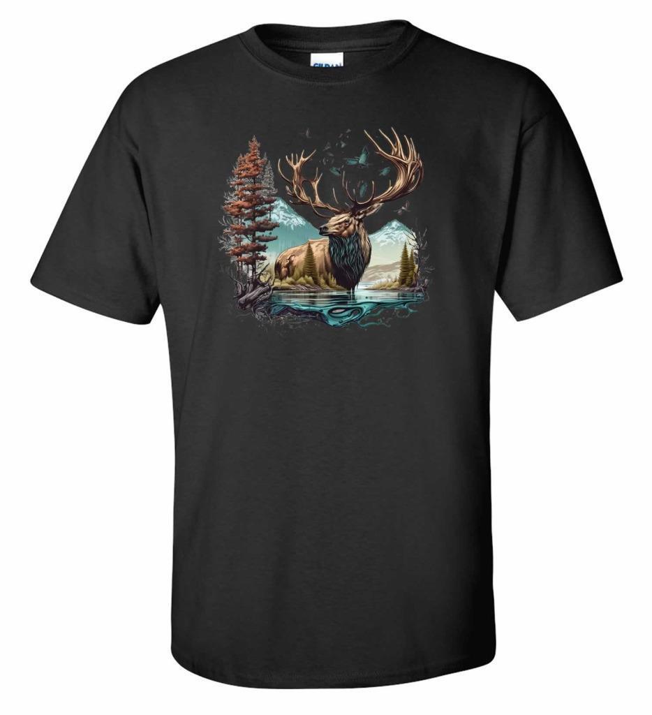 Wilderness Outdoor Nature Wildlife Lake Ducks Forest Mountains Elk T-Shirt