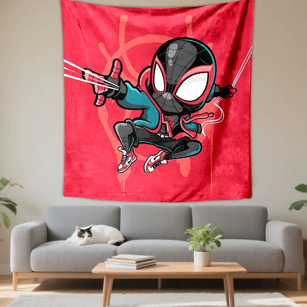 "Spider Hero Swinging on Red Background" Patterned Tapestry Decorative Wall Hanging, Home Bedroom Living Room Decor