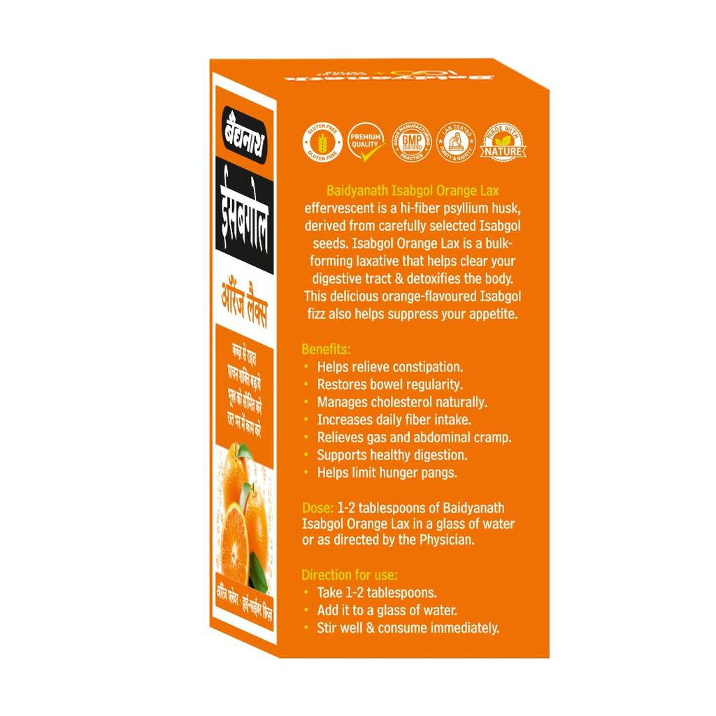 Baidyanath Isabgol Orange Lax Powder 250g Pack Of 1 – Natural Effervescent Fibre Supplement