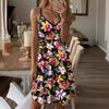 Spring Summer Casual Fashion Floral Print Loose Suspender Round Neck Mid Length Casual Dresses