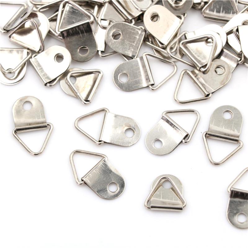 50Pcs Silver Triangle Mirror Hangers Strap D-Ring Hanging Picture Frame Hooks