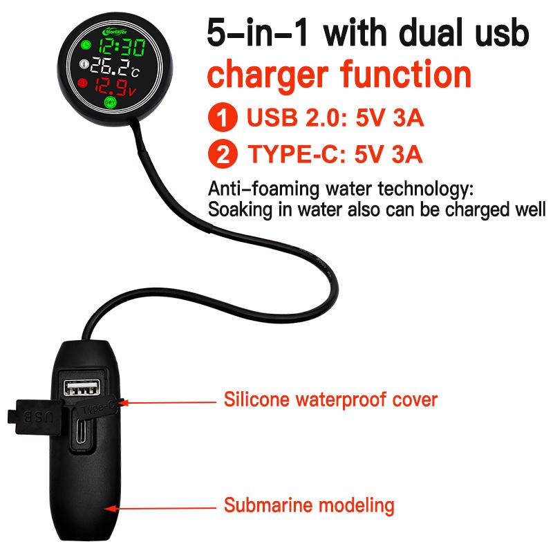 Мотоциклетная цифровая панель мотоцикла универсальный температурный датчик часы Мини полноэкранный термометр 5 в 1 Сенсорный экран USB Type-C измеритель