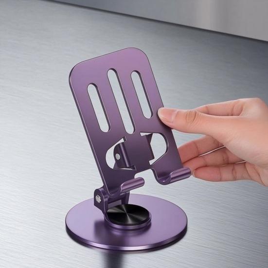 Phone Holder Foldable 360 Rotation Adjustable Desk Stand Metal Anti-Slip Silicone Pad Bracket for Phones Tablets
