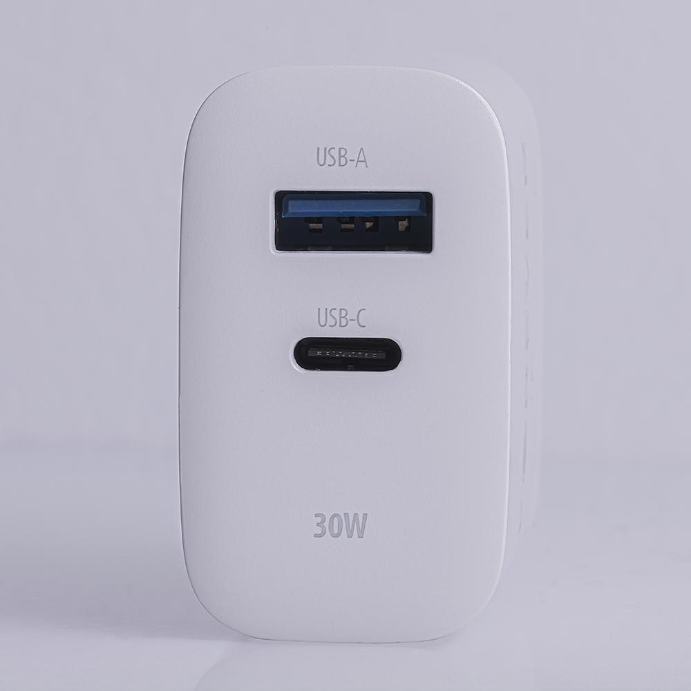 Forever Ładowarka Sieciowa Pd Qc Tc-07-30Ac 1X Usb-C 1X Usb 30W Biała + Kabel Usb-C - Usb-C 60W