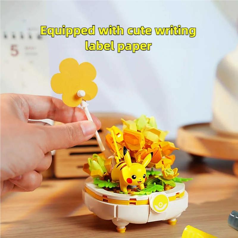 Non-Toxic Pokemon Building Blocks Pikachu Togepi Sylveon Sprigatito Flower Plant Potted Bricks Toy Desktop Decoration Collection Kids Gift