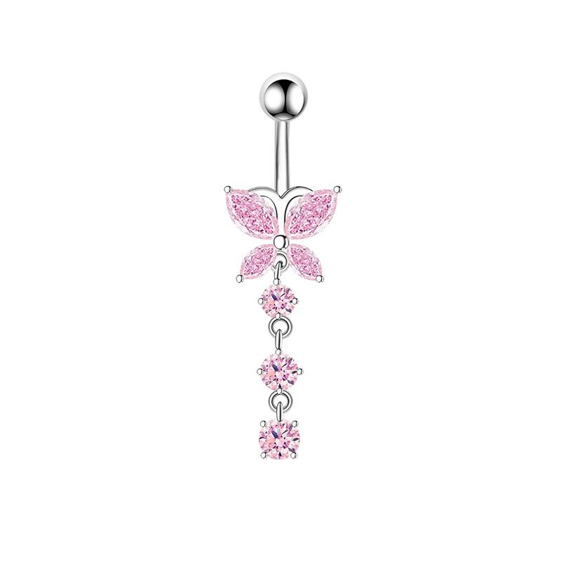 Heart-Shaped 5-Piece Pink Zircon Belly Button Ring Set for Piercings.