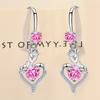 Серьги-подвески в форме сердца серебряного цвета для свадьбы, романтические женские серьги-аксессуары, блестящие круглые серьги с белым розовым аквамариновым камнем и цветочными розами