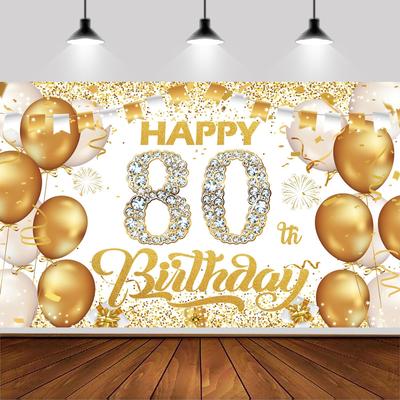 Баннер-фон "Счастливого 80-летия", 6x3,6 фута, Бело-золотой баннер для 80-летия, Товары для вечеринки в честь дня рождения, Фотофон для детей и взрослых