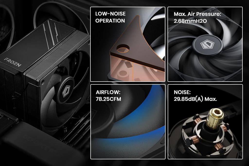 FROZN A410 BLACK CPU Air Cooler 4 Heat Pipes All Black CPU Cooler with 120 Mm FDB Compatible with Intel LGA AMD ID-COOLING Fan, 1700/1200/115 X,