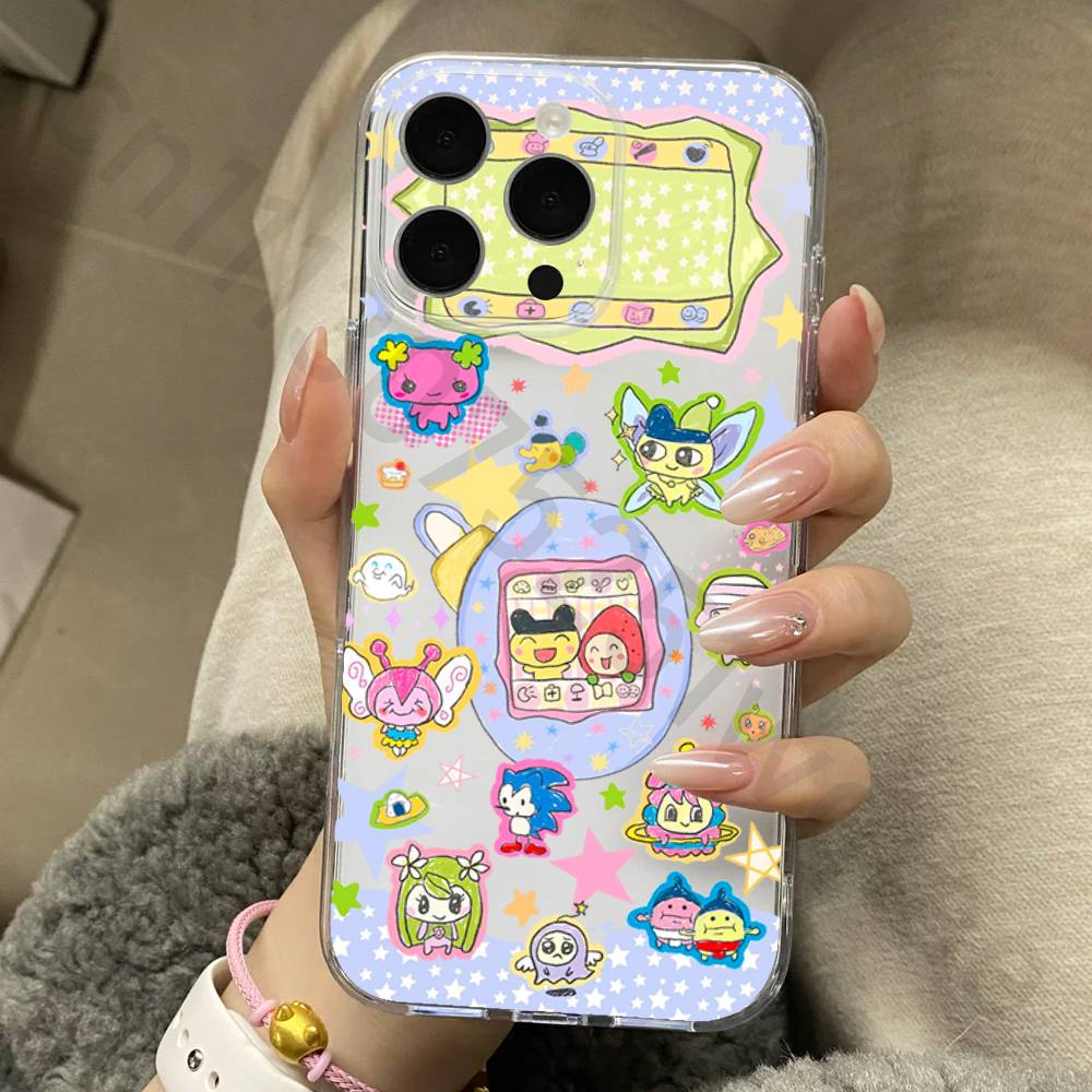 Cartoon Role T-Tamagotchi Dog Phone Case for iPhone 17 16 15 14 13 12 11 Pro Max Plus Air Mini 16E ProMax Transparent Case