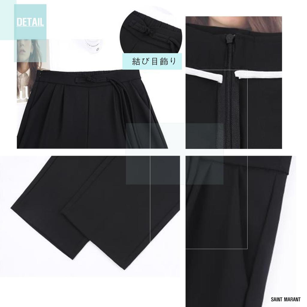 SAINT MARANT SL2420 Модные Повседневные Широкие Брюки на Пояс с Высокой Талией, Четыре Сезона, Женский, Пояс, Талия, Черный, Брюки, Костюм, Стильные,