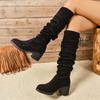 Женские модные длинные сапоги 2025 года, новые роскошные дизайнерские сексуальные сапоги на высоком каблуке, женская обувь, модная плиссированная обувь на осень-зиму