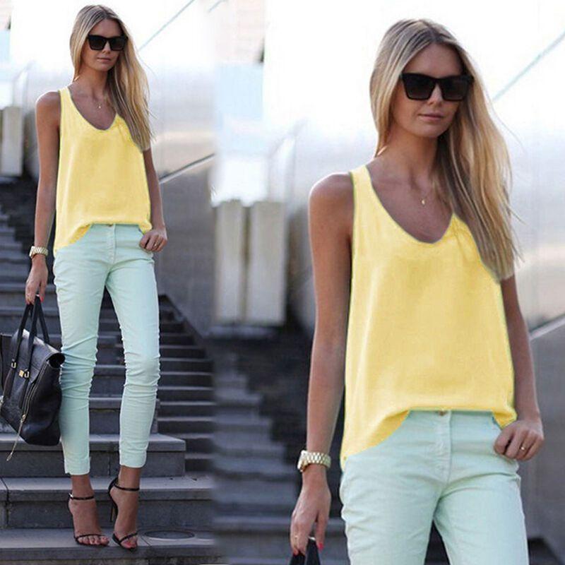 Stylish Womens V Neck Chiffon Sleeveless Vest Comfortable Loose Casual Summer Shirt