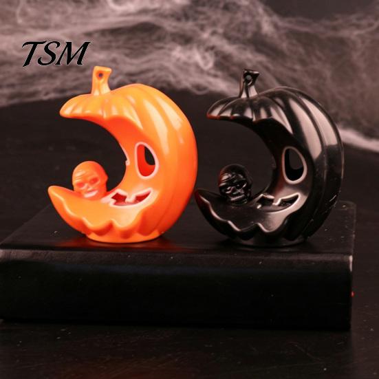 Spooky Desktop Prop for Home LED Light-Up Halloween Pumpkin Moon Figurine, Face Crescent Lightweight Plastic Ornament Skull Night Light Shelf
