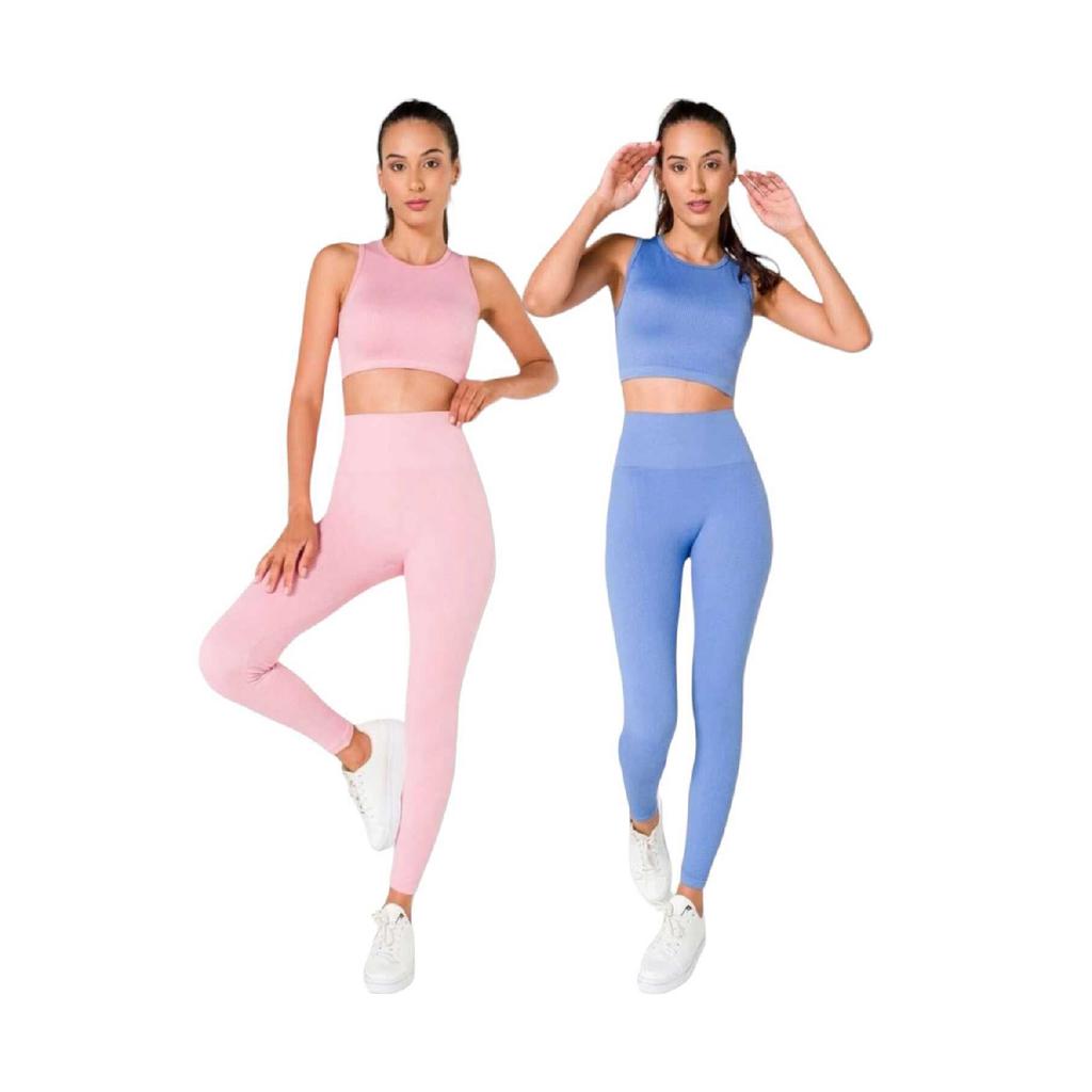 Women's Athlete Fitness Yoga Plates High Waist Tights-crop Ribbed Set 2 Pieces