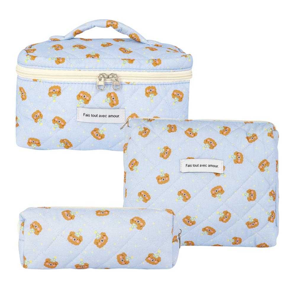 Косметичка из стеганого хлопка с цветочным принтом большой вместимости - Портативная и милая для путешествий или для студенток