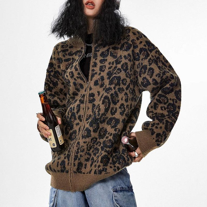 Пальто для женщин осень-зима леопардовый утолщенный винтажный вязаный кардиган повседневное пальто куртка