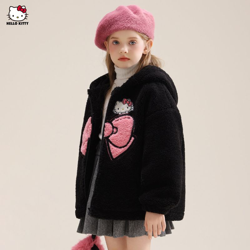 Детская теплая утолщенная флисовая зимняя одежда для девочек Hello Kitty, новая хлопковая куртка 2024