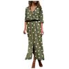 Women's Fashion Casual Polka Dot Print Lapel Long Sleeves Single-breasted Stitching Loose Waist Hem Split Chiffon Dress