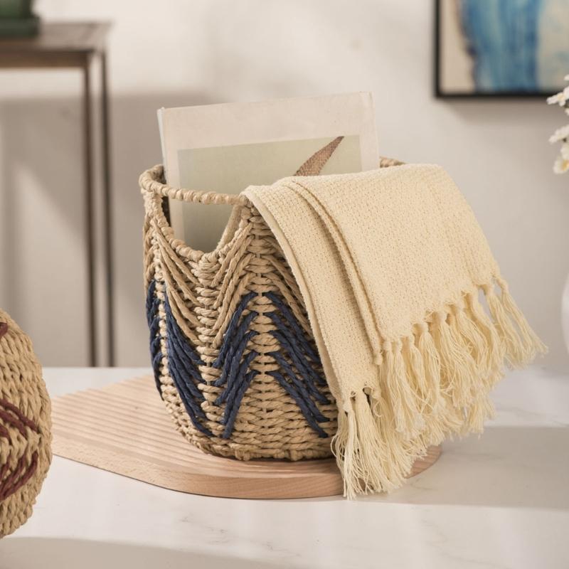 Плетеная корзина для хранения Rustics Rattan Inspire с прочной железной конструкцией, многоцелевая, для дома, декора, органайзеры
