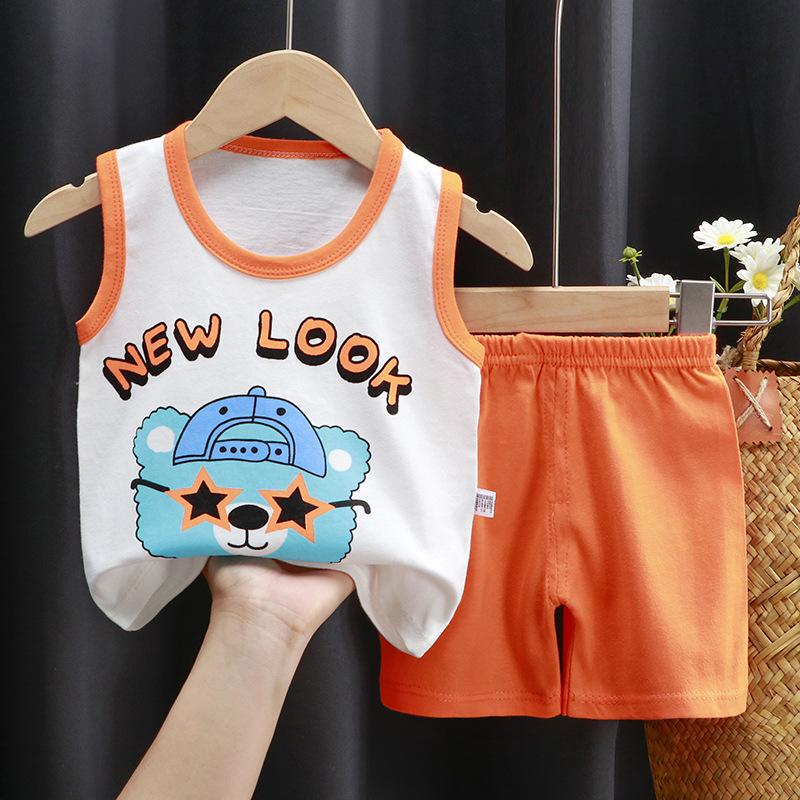 Children's Cotton Pullover Sets - Summer Boys' And Girls' Sleeveless T-shirts And Shorts Sets