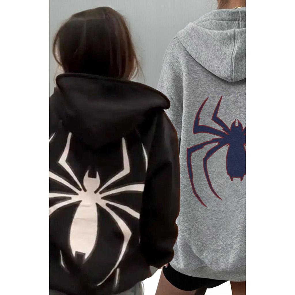 Толстовка Big Spider Кардиган на молнии — черная объемная зимняя толстовка с принтом и карманами