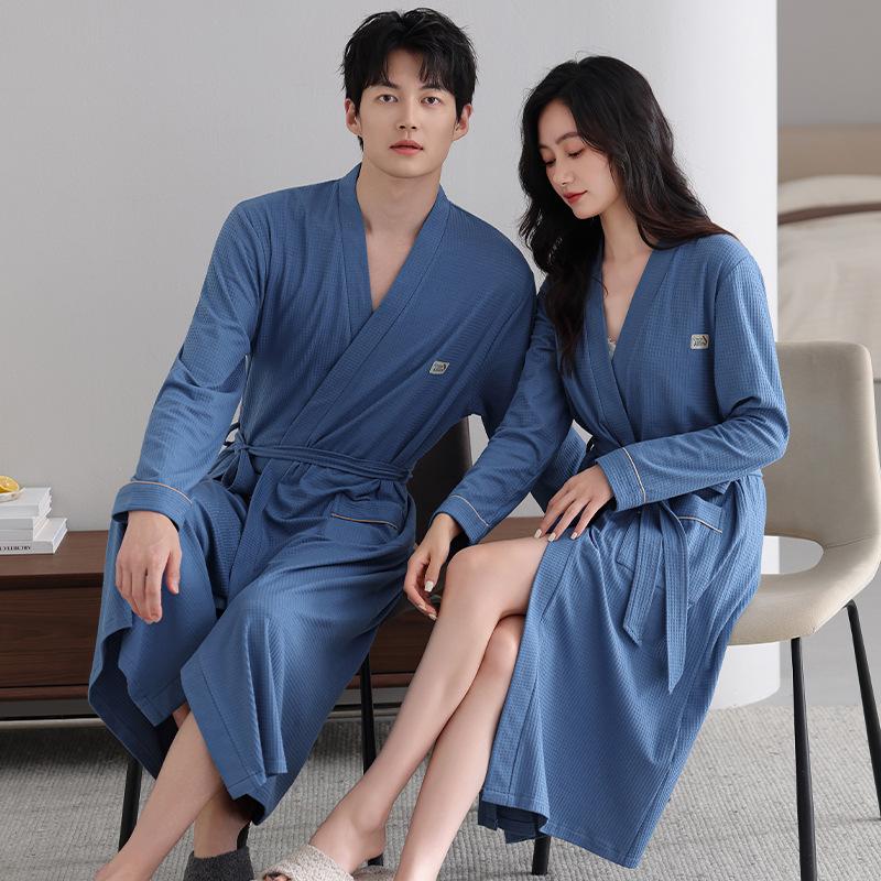Couple Nightgown Women'S Pure Cotton Spring And Autumn Long-Sleeved Medium And Long Bathrobe Pajamas Men'S Bathrobe Dressing Gown