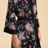 New high-end long-sleeved cardigan pajamas women's spring and autumn flower printing satin chiffon loungewear set TZ1000