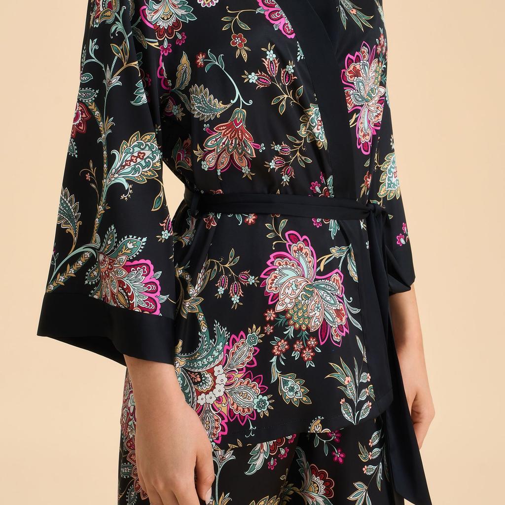 New high-end long-sleeved cardigan pajamas women's spring and autumn flower printing satin chiffon loungewear set TZ1000