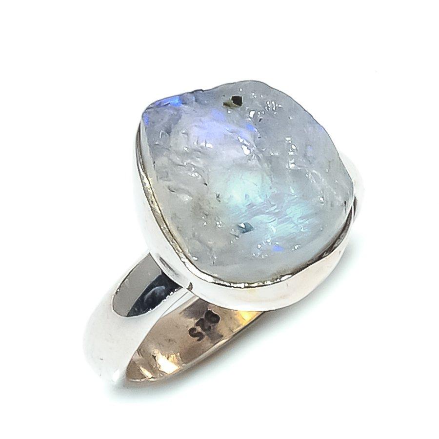 Natural Rainbow Moonstone Gemstone 925 Solid Sterling Silver Ring Size 5.5 M1y00